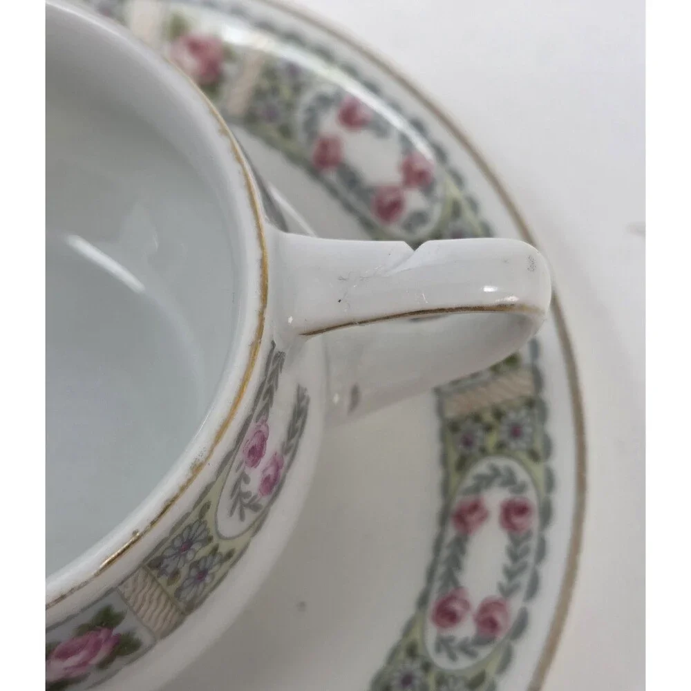 Antique KPM Germany Porcelain Demitasse Cup Saucer Rose Garland‎ 1900s Krister